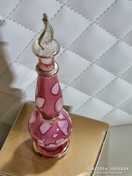 Gilded painted decorative glass perfume bottle