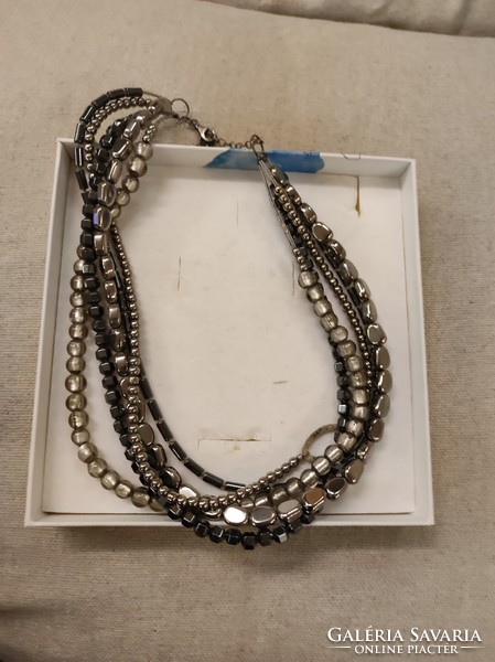 Silver necklace-necklace with 5 rows of hematite stones