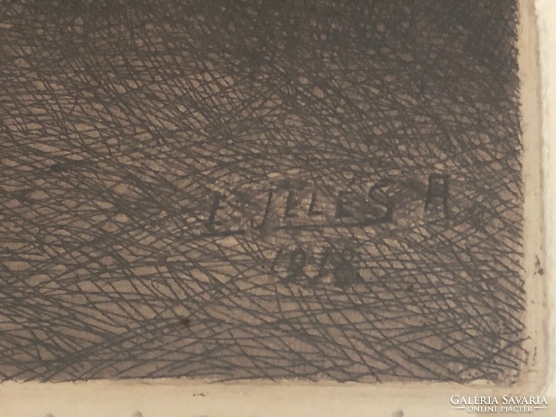 Istállóban (Edvi Illés Aladár) rézkarc-papír technika. Szignózott, datált (1918) Üveges keretben