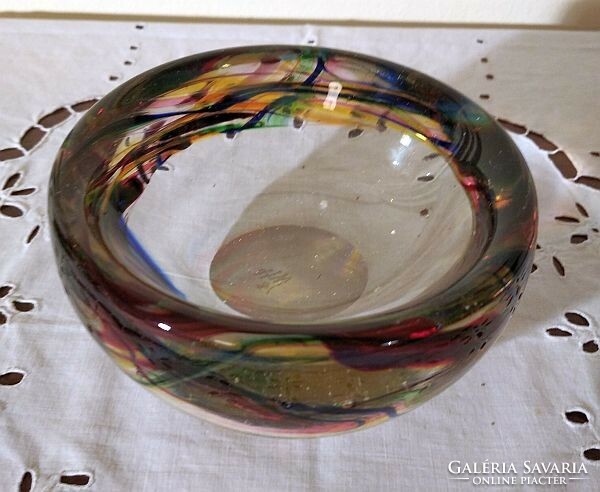 Márton Horváth: small round bowl, jewelry holder - blown glass with color embedding - flawless copy!