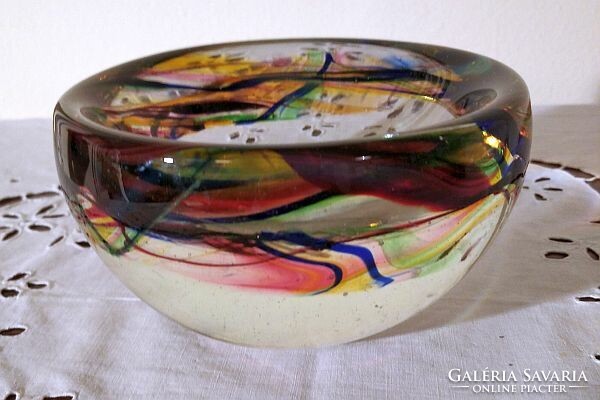 Márton Horváth: small round bowl, jewelry holder - blown glass with color embedding - flawless copy!