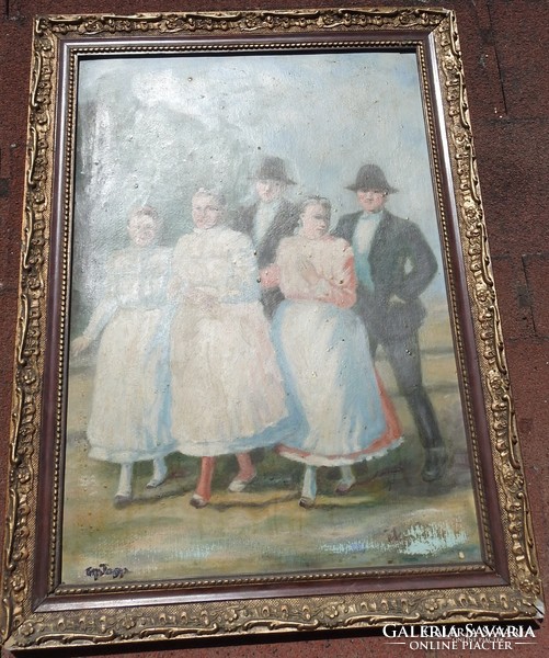 Unknown artist _ antique painting - bachelors and bridesmaids