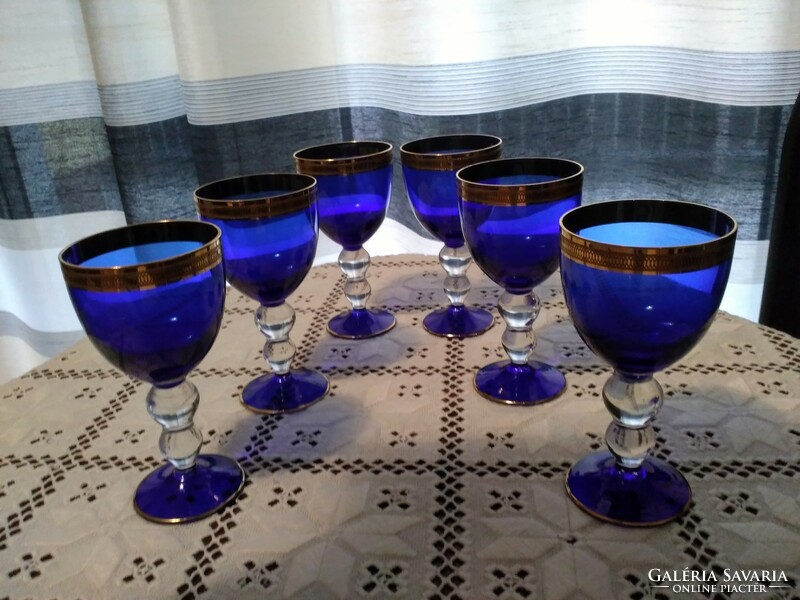 Fantastic luxury cobalt glass stemmed glasses from the Kvétná glass factory