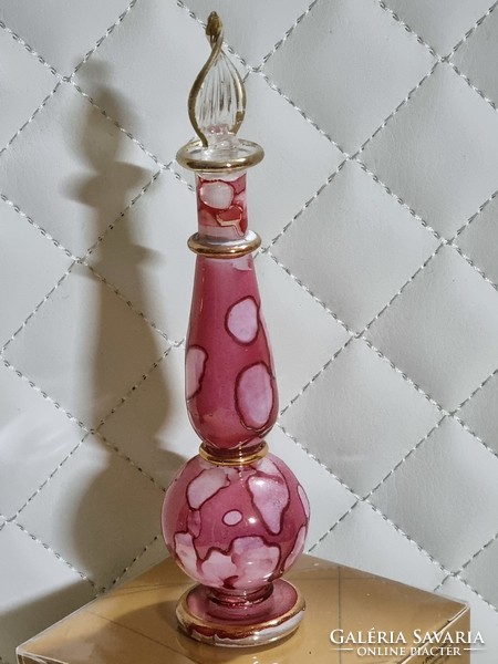 Gilded painted decorative glass perfume bottle