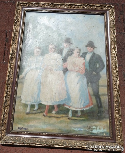 Unknown artist _ antique painting - bachelors and bridesmaids