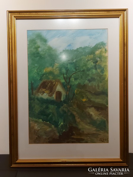 Gábor Dilinkó's painting of a farm made in 1985 - 324