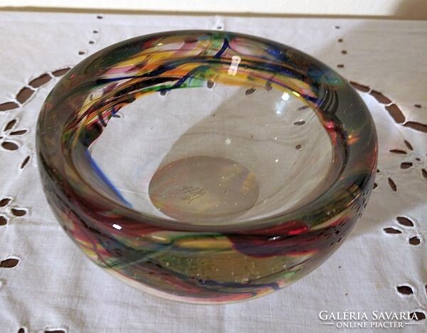 Márton Horváth: small round bowl, jewelry holder - blown glass with color embedding - flawless copy!