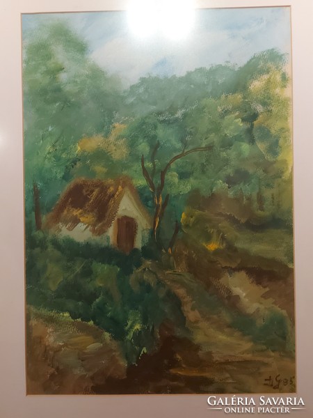 Gábor Dilinkó's painting of a farm made in 1985 - 324