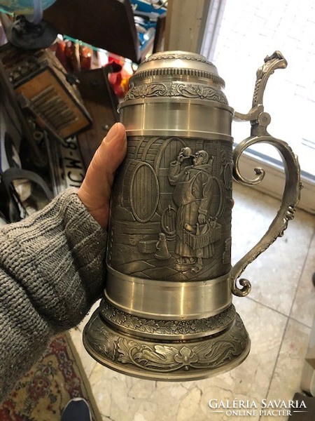 Tin beer mug, liter, old, decorative piece, height 30 cm