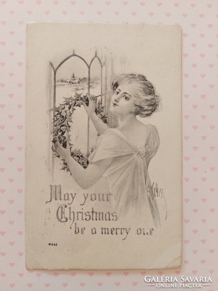 Régi karácsonyi képeslap 1912 H. A. Weiss művészi rajz levelezőlap