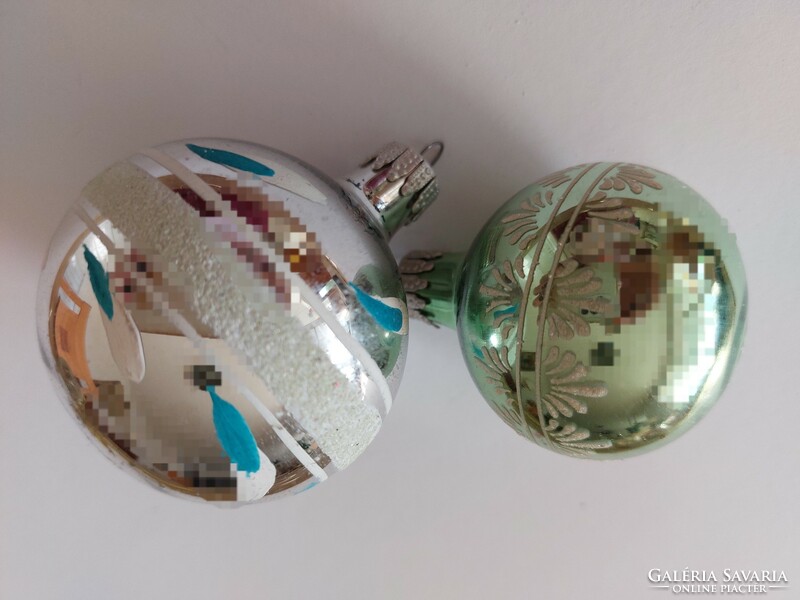 Régi üveg karácsonyfadísz festett gömb üvegdísz 2 db
