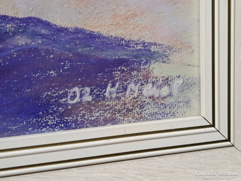 Napraforgók - csendélet szép keretben (pasztell, papír, kerettel 48x48 cm) virágos váza, kortárs