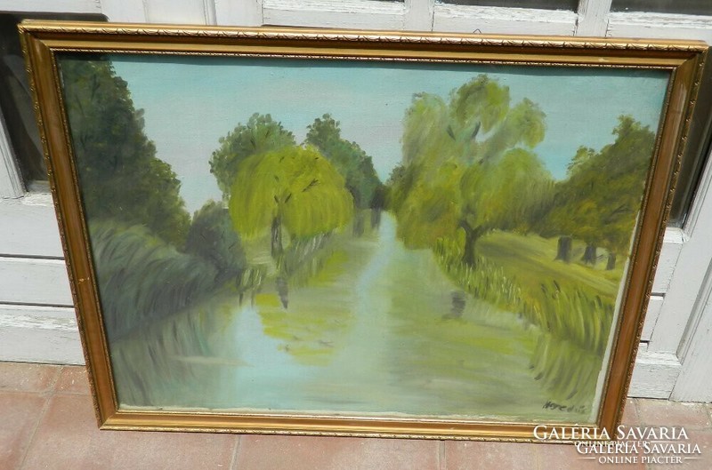 László Hegedüs oil / canvas painting - with willow trees