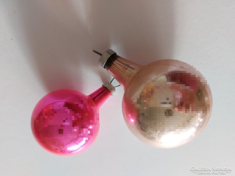 Régi üveg karácsonyfadísz rózsaszín gömb üvegdísz 2 db