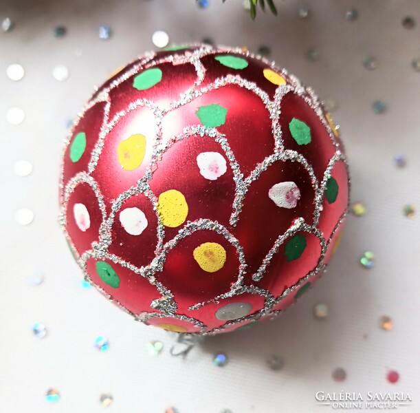 Kézzel festett üveg gömb karácsonyfa dísz 6.5-7cm