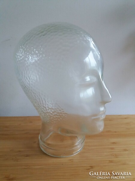 Vintage thick wall glass head, glass head, wig holder