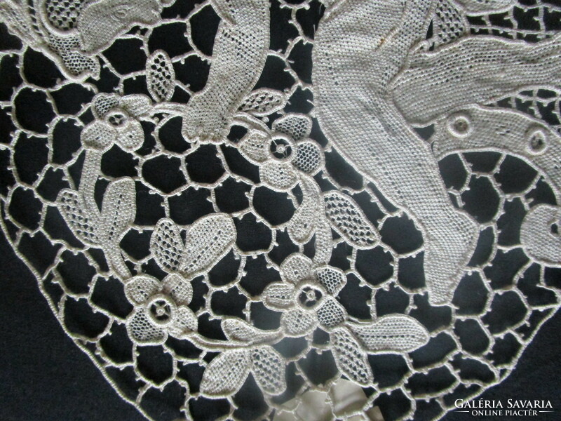 Baroque marked original label Venetian lace tablecloth extraordinary needlework artwork flower child