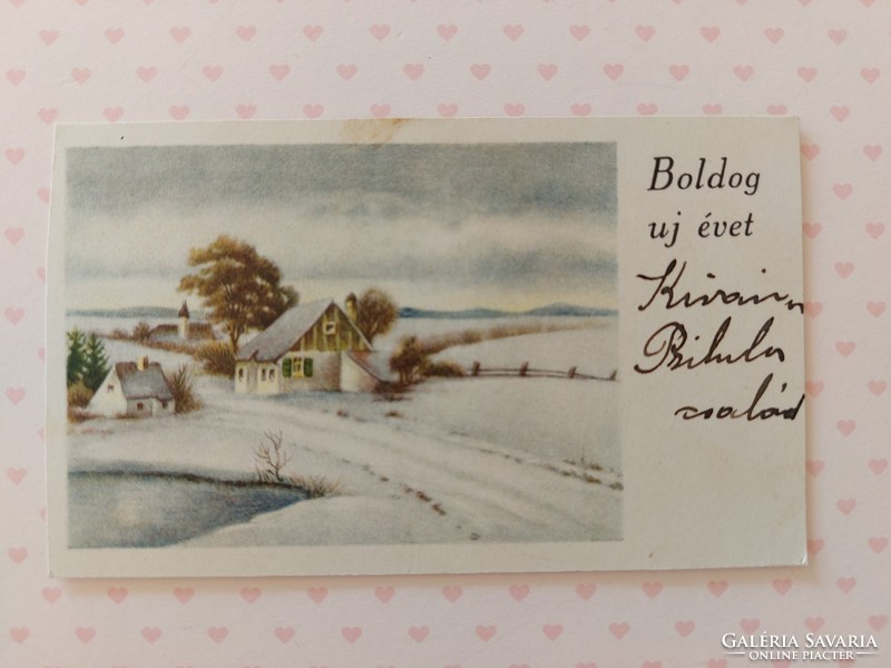 Old New Year mini postcard greeting card snowy landscape
