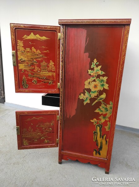 Antique Chinese furniture gold relief painted exotic English red lacquer cabinet 834 6299