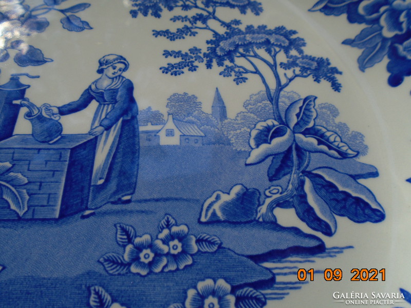 1822-ben bevezetett SPODE "Girl at well"  Lány a kútnál minta nagy dísztál BLUE ROOM COLLECTION