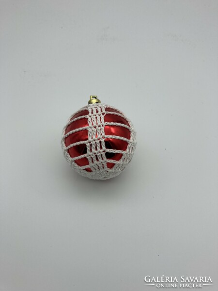 Retro plastic Christmas tree decoration, crocheted ball