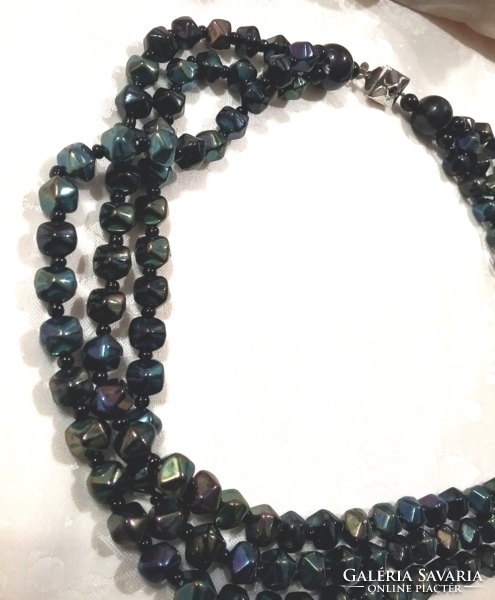 Old 3-row actor glass necklace 44 cm