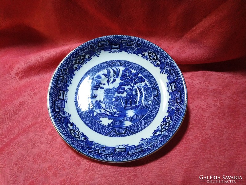 Old willow pattern English porcelain pagoda saucer, small plate