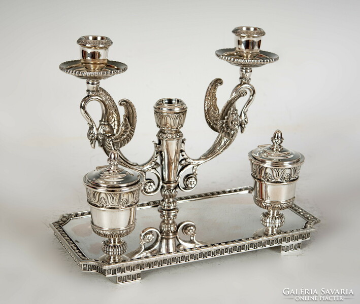 Silver empire style swan ink and candle holder