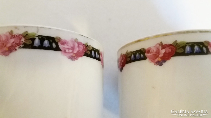 Old 2 pink vintage porcelain teacups mugs with rose pattern