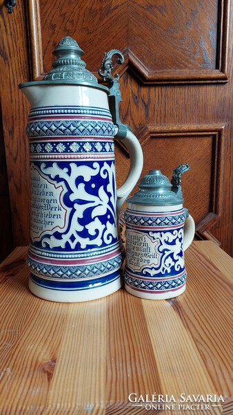 Jugendstil jug and small jug with pewter lid - merkelbach & wick