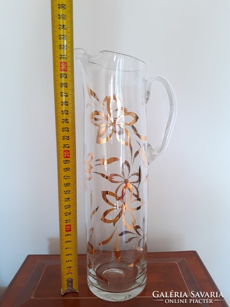Retro nagy üveg kancsó aranyozott régi limonádé kiöntő 32 cm