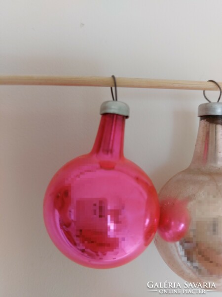 Old glass Christmas tree decoration pink sphere glass decoration 2 pcs