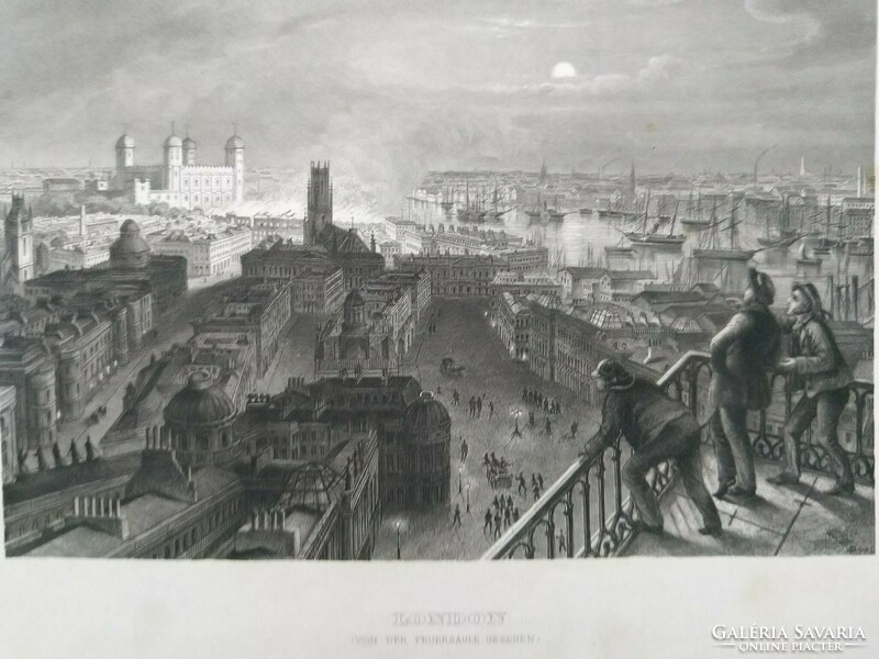 London, a tüztoronybol nézve. Eredeti acelmetszet ca.1847