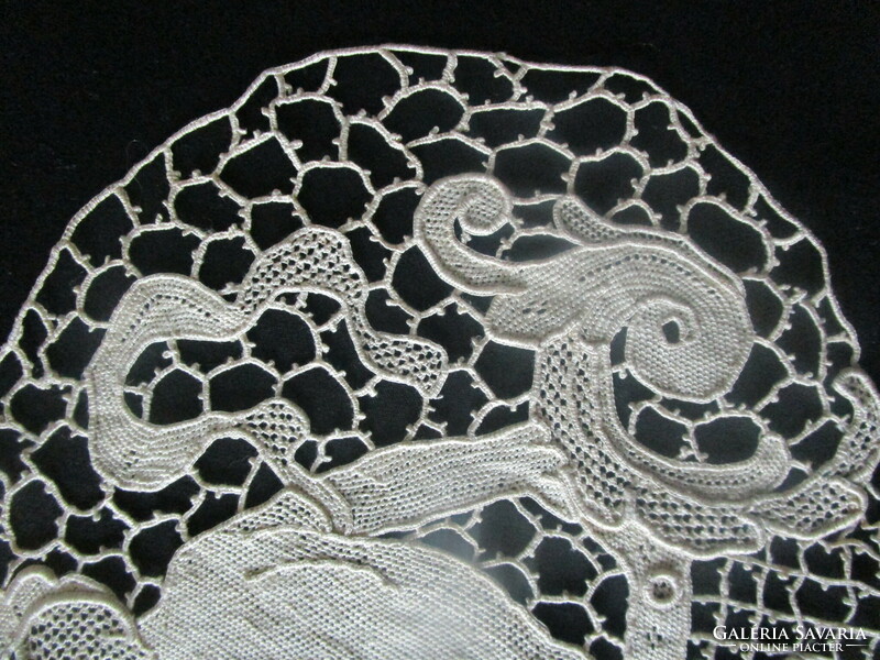 Baroque marked original label Venetian lace tablecloth extraordinary needlework artwork flower child