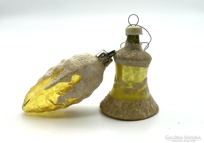 Old glass Christmas tree decoration, bell and cone, glass decoration