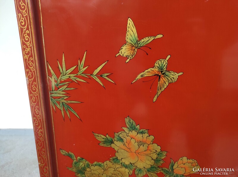 Antique Chinese furniture gold relief painted exotic English red lacquer cabinet 834 6299