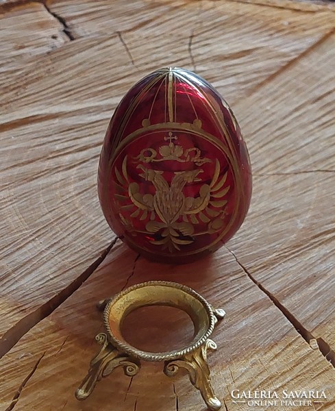 Polished crystal Faberge egg with a gilded eagle motif