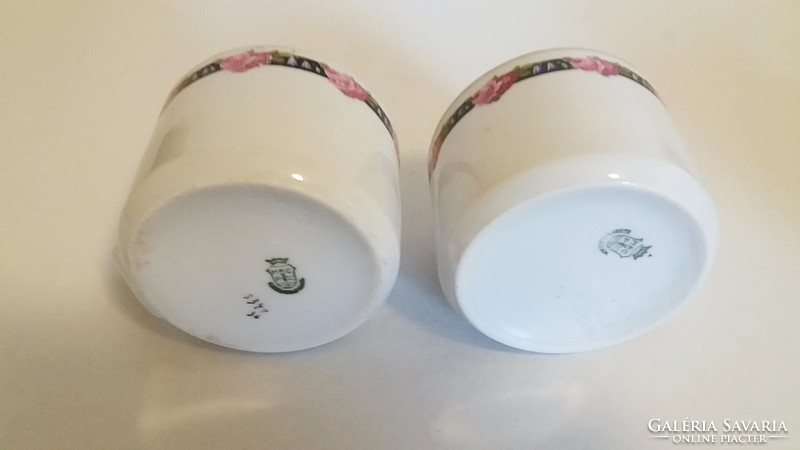 Old 2 pink vintage porcelain teacups mugs with rose pattern