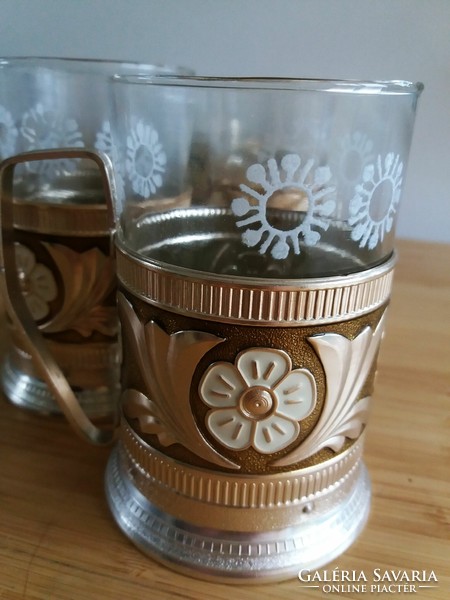 Set of 7 tea and punch glass + copper holder