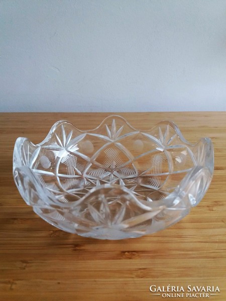 Etched glass, crystal bowl, ruffled edge