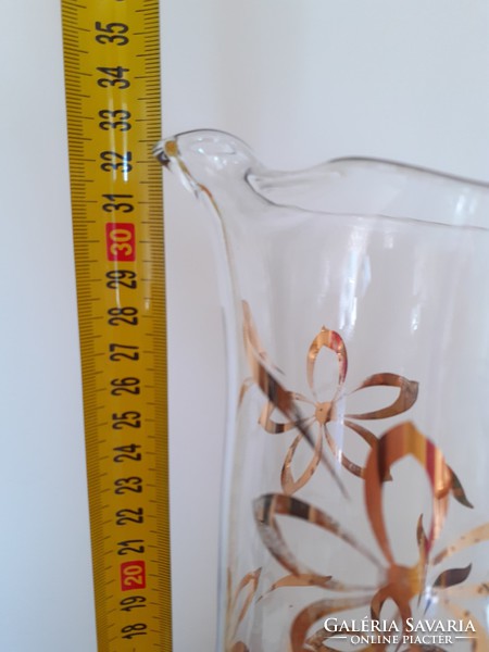 Retro nagy üveg kancsó aranyozott régi limonádé kiöntő 32 cm