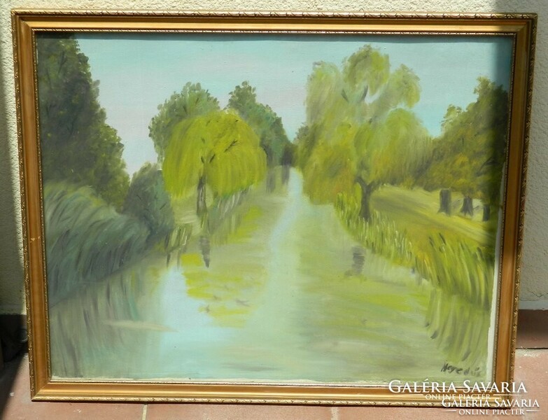 László Hegedüs oil / canvas painting - with willow trees