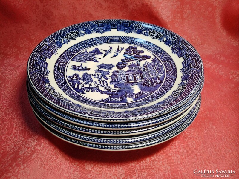 5 db. angol Willow pagodás porcelán kis tányér