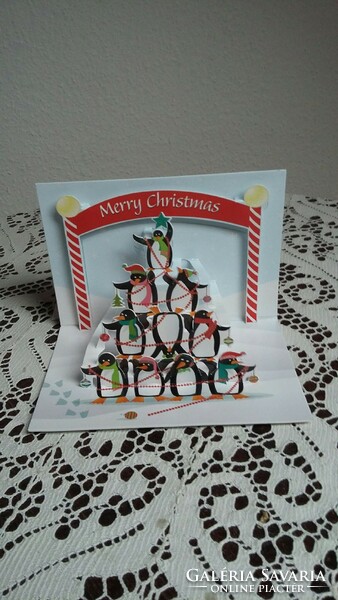 Three-dimensional penguin Christmas card
