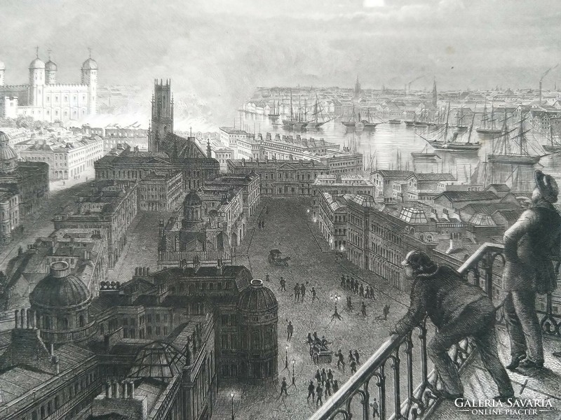 London, a tüztoronybol nézve. Eredeti acelmetszet ca.1847