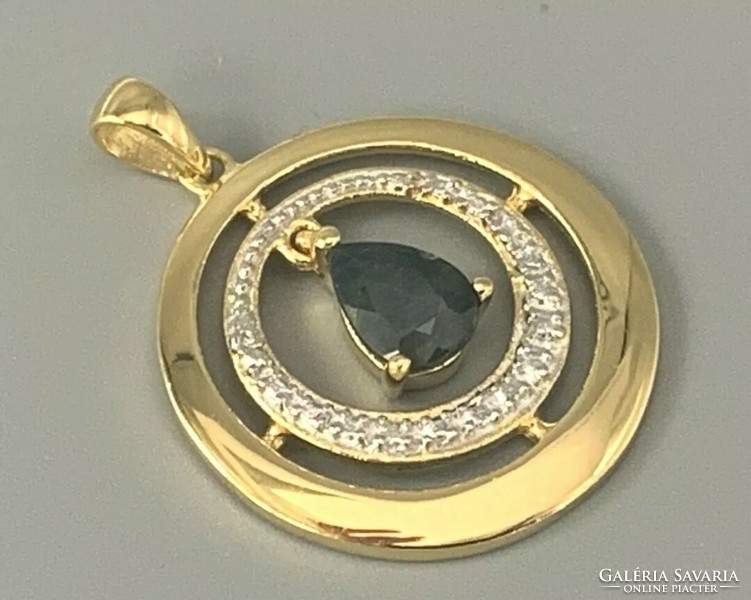 Valódi természetes Zafír   drágaköves medál, 14K aranyozott, 925 jelzett