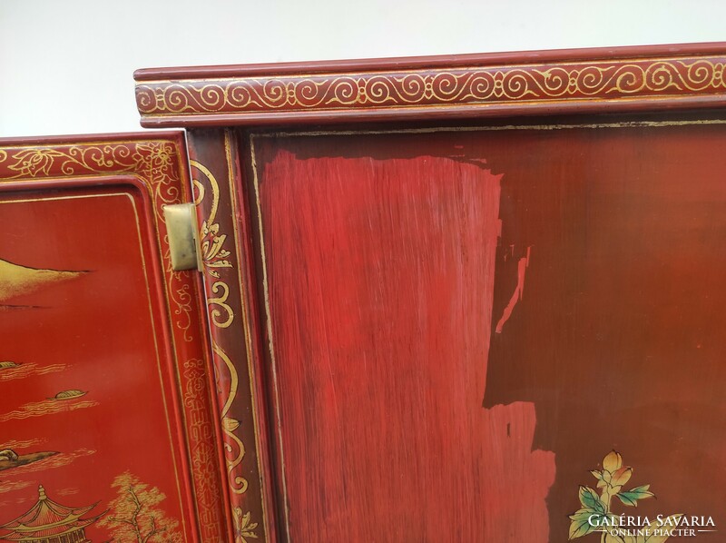 Antique Chinese furniture gold relief painted exotic English red lacquer cabinet 834 6299