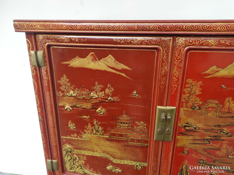 Antique Chinese furniture gold relief painted exotic English red lacquer cabinet 834 6299