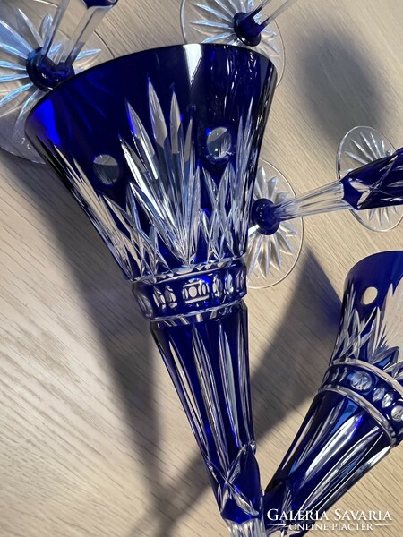 Ajka crystal 22 cm blue champagne glass set of 6