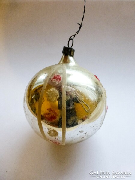 Antique glass Christmas tree decoration, dotted sphere